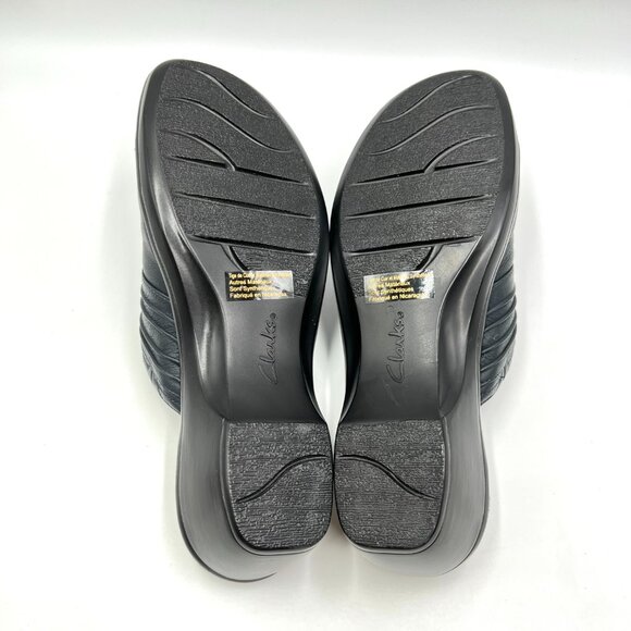 Clarks Womens Size 8.5M Dark Blue Leather Slip On Mules Clogs Shoes - Picture 9 of 15